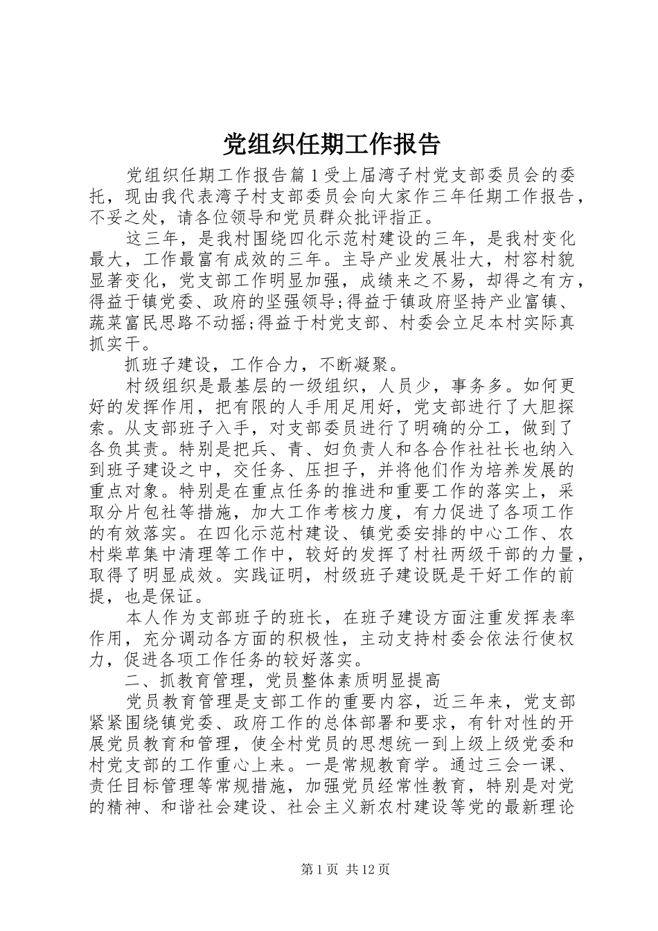 党组织任期工作报告_第1页