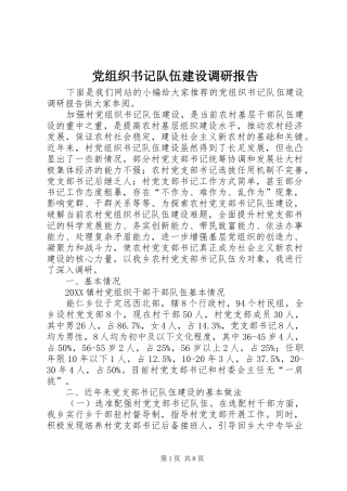 党组织书记队伍建设调研报告