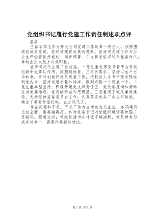 党组织书记履行党建工作责任制述职点评