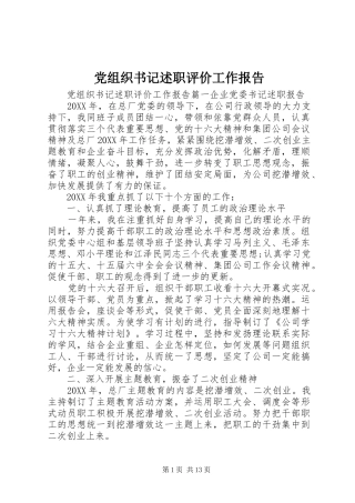 党组织书记述职评价工作报告