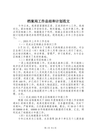 档案局工作总结和计划范文