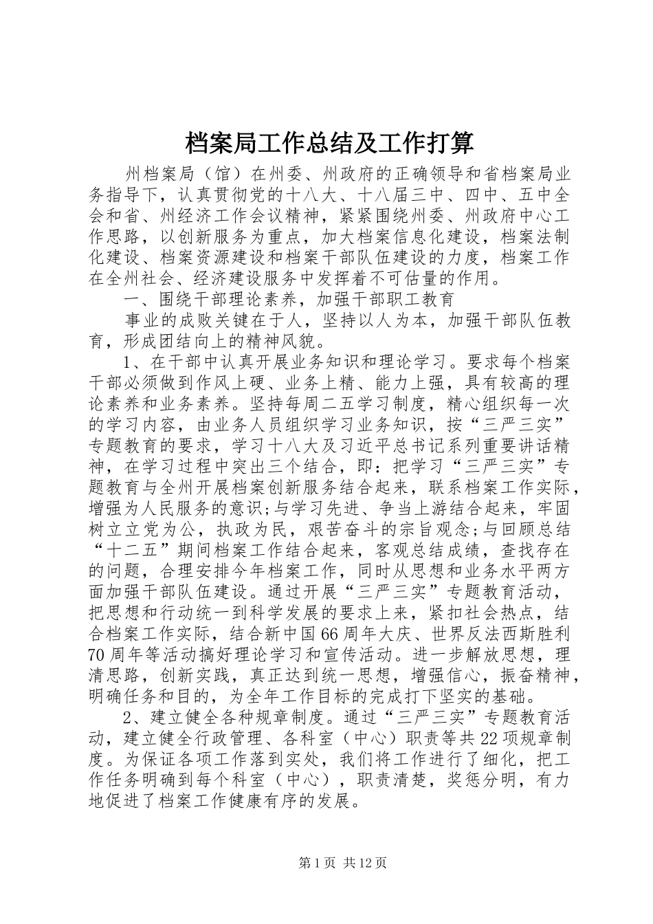 档案局工作总结及工作打算_第1页