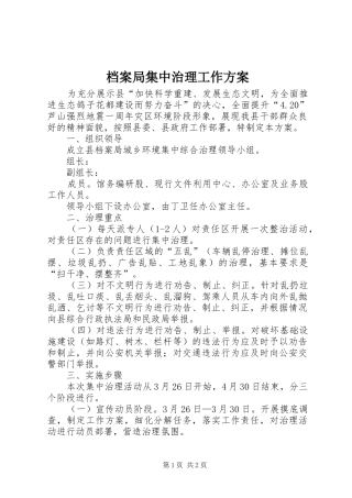 档案局集中治理工作方案