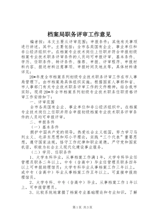 档案局职务评审工作意见