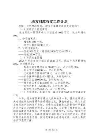 地方财政收支工作计划