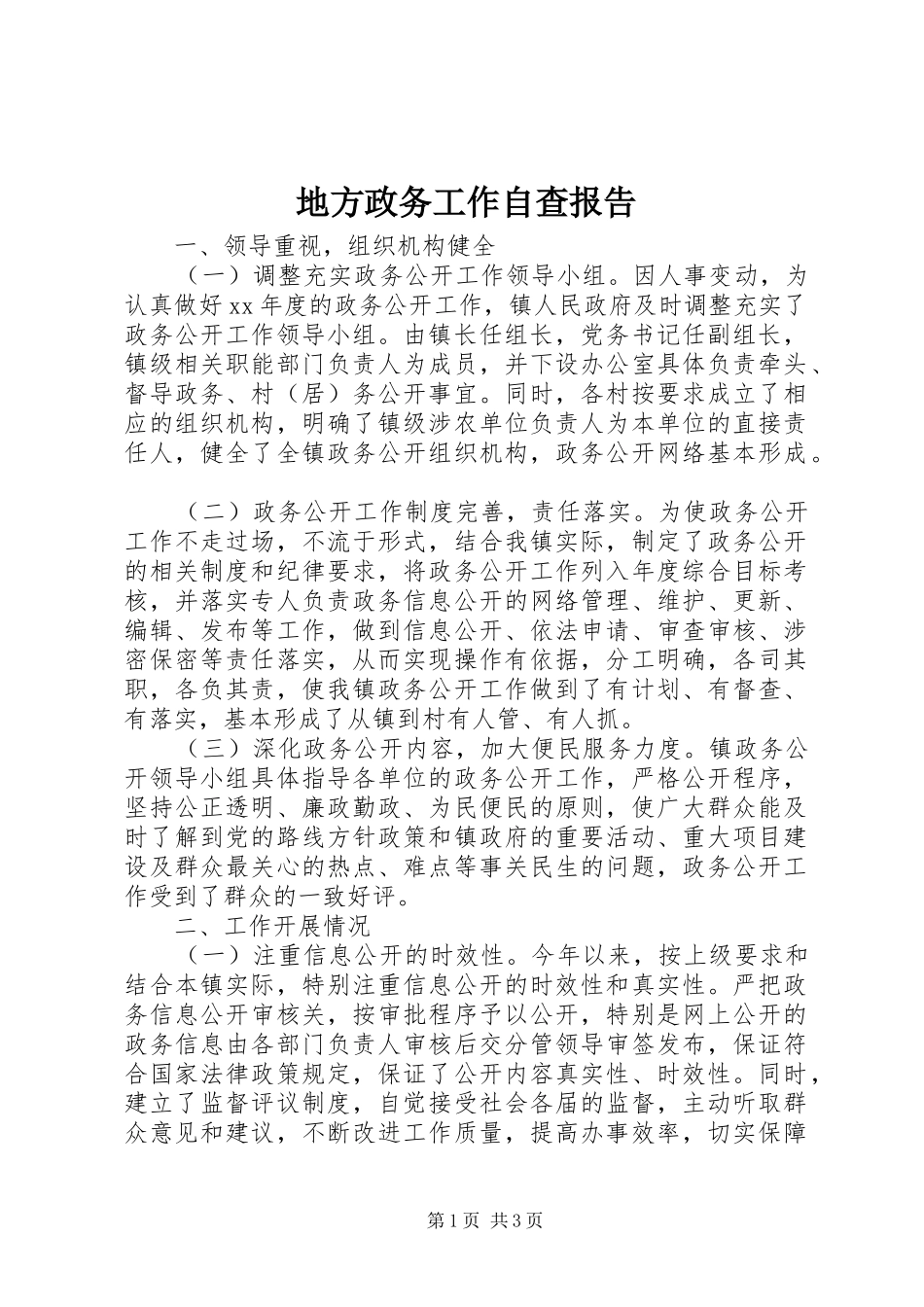 地方政务工作自查报告_第1页