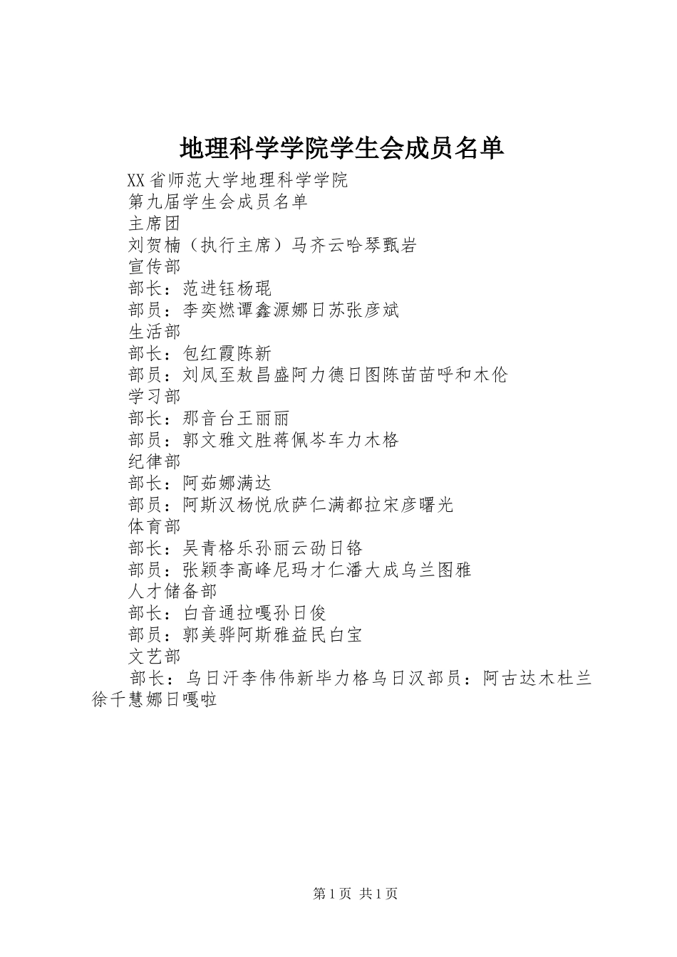 地理科学学院学生会成员名单_第1页