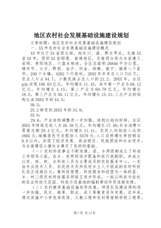 地区农村社会发展基础设施建设规划