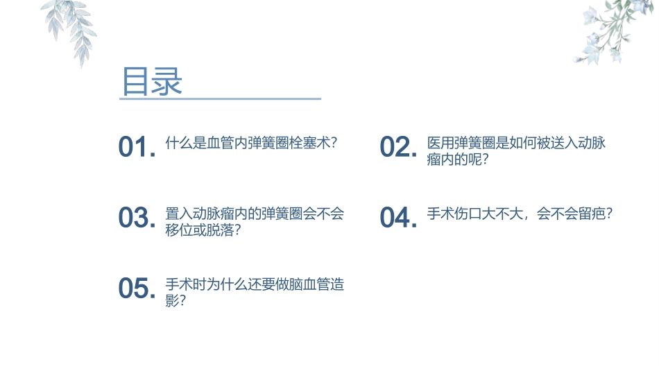 血管内弹簧圈栓塞术治疗颅内动脉瘤健康宣教课件_第2页