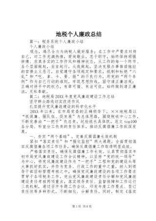 地税个人廉政总结