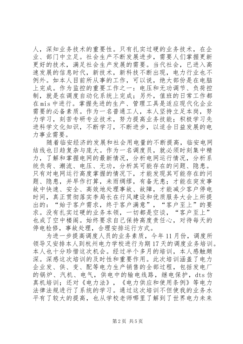 电力调度所年度个人工作总结_第2页