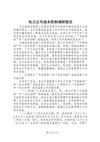 电力公司成本控制调研报告
