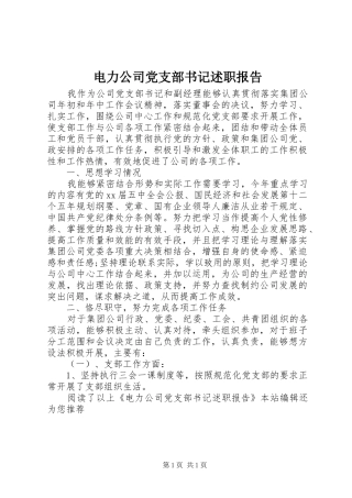 电力公司党支部书记述职报告