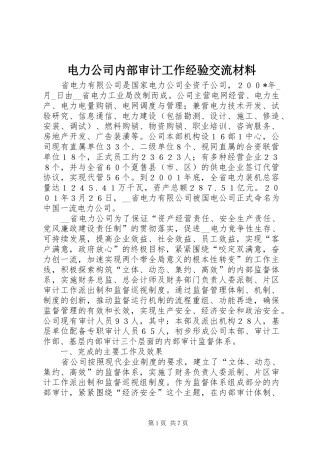 电力公司内部审计工作经验交流材料