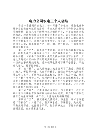 电力公司农电工个人总结