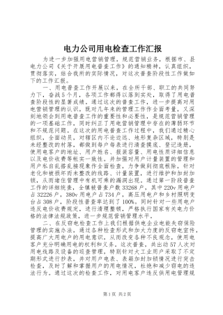 电力公司用电检查工作汇报