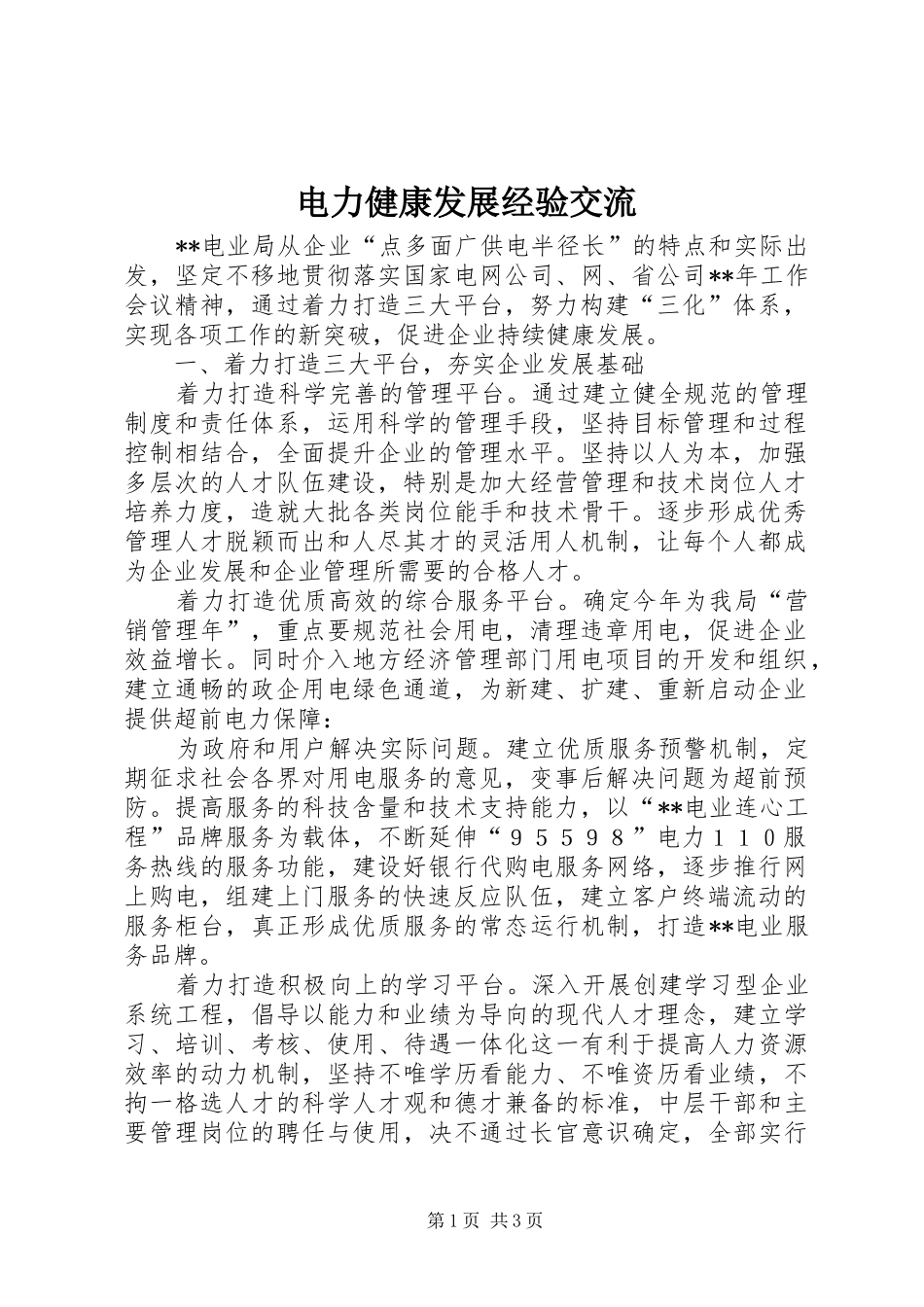 电力健康发展经验交流_第1页