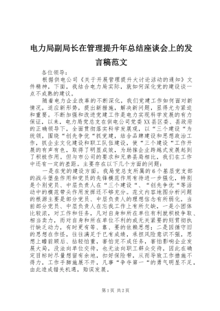 电力局副局长在管理提升年总结座谈会上的讲话稿范文
