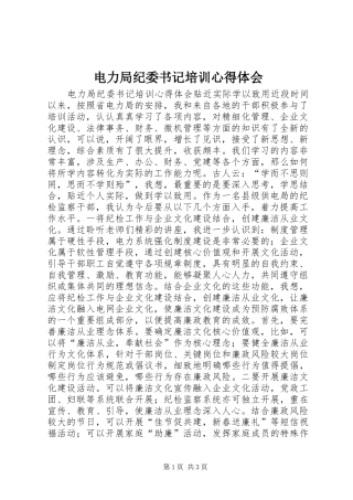 电力局纪委书记培训心得体会