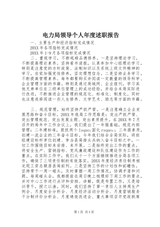 电力局领导个人年度述职报告