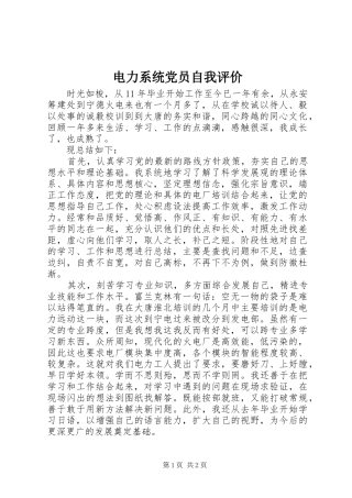 电力系统党员自我评价