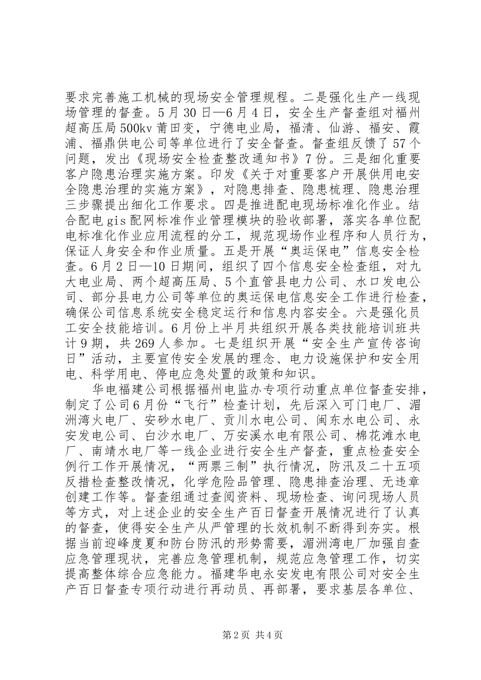 电力行业安全生产百日督查专项行动简报_第2页