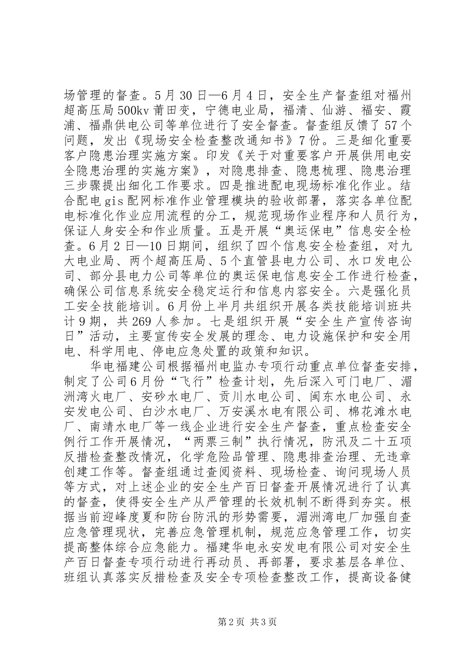 电力行业安全生产百日督查专项行动简报范文_第2页