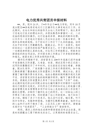 电力优秀共青团员申报材料
