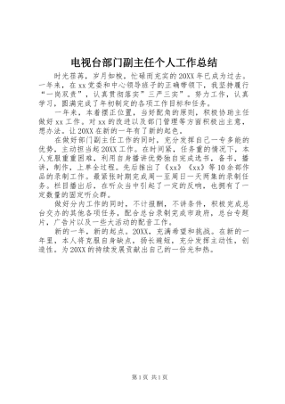 电视台部门副主任个人工作总结