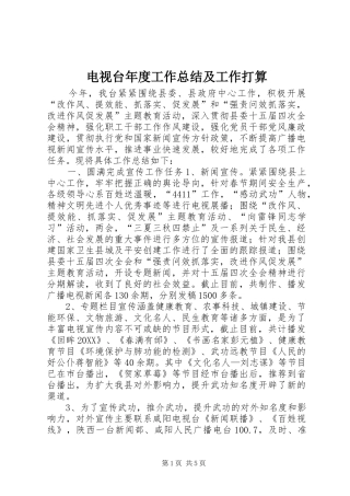 电视台年度工作总结及工作打算