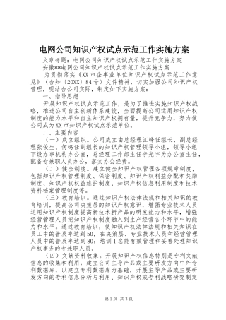 电网公司知识产权试点示范工作实施方案