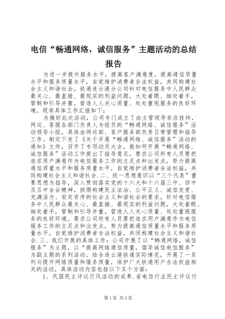 电信畅通网络，诚信服务主题活动的总结报告