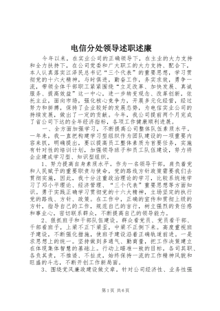 电信分处领导述职述廉