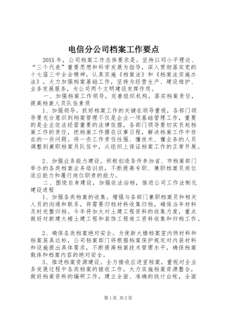 电信分公司档案工作要点