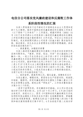 电信分公司落实党风廉政建设和反腐败工作体系阶段性情况的汇报