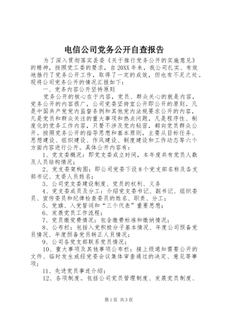 电信公司党务公开自查报告