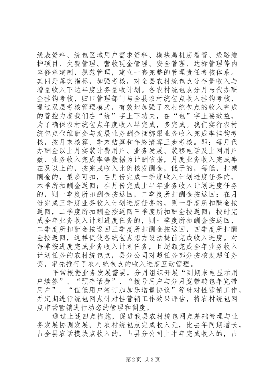 电信公司农村统包渠道经验汇报材料_第2页