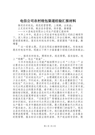 电信公司农村统包渠道经验汇报材料