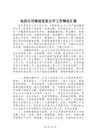 电信公司推进党务公开工作情况汇报