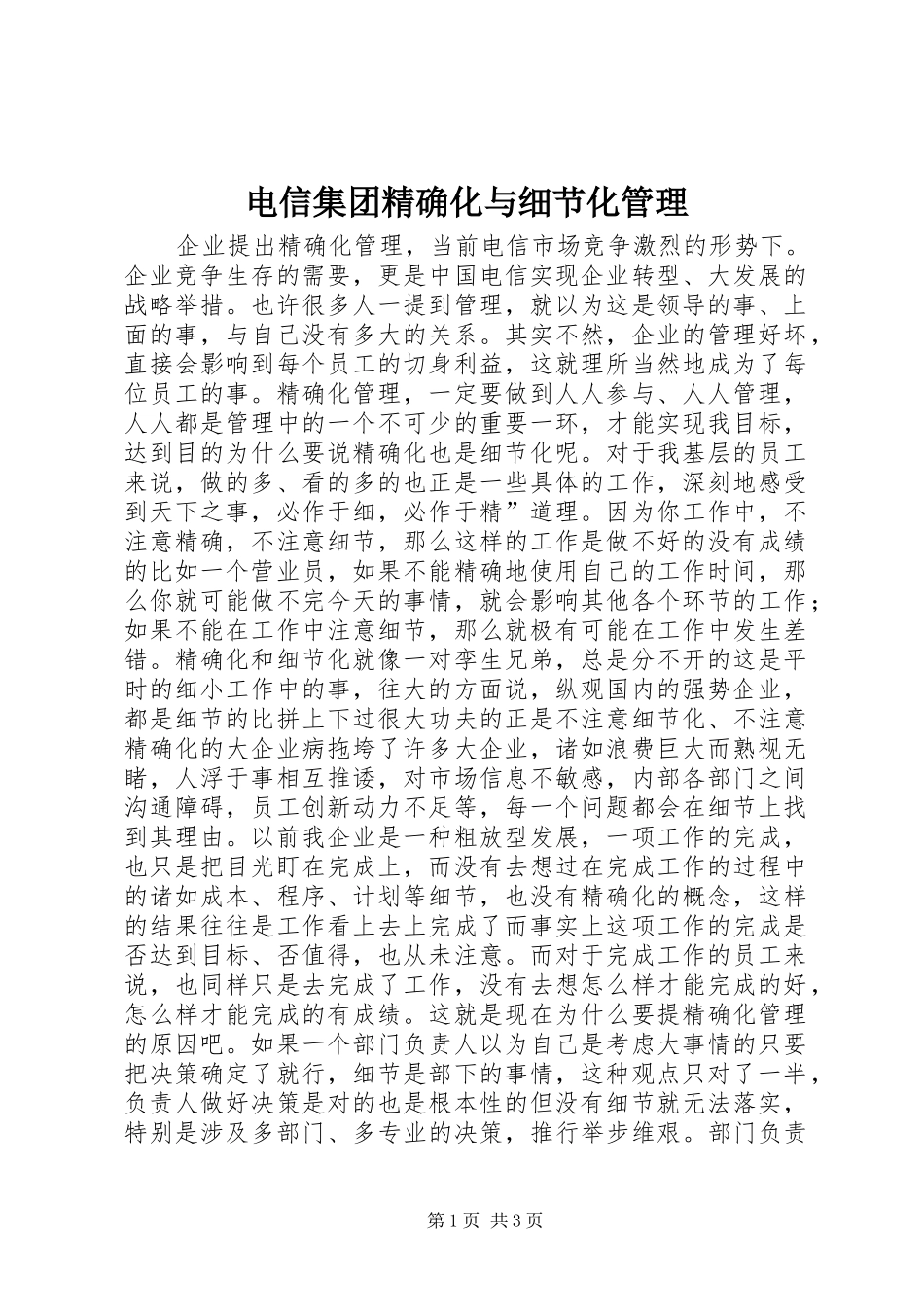 电信集团精确化与细节化管理_第1页
