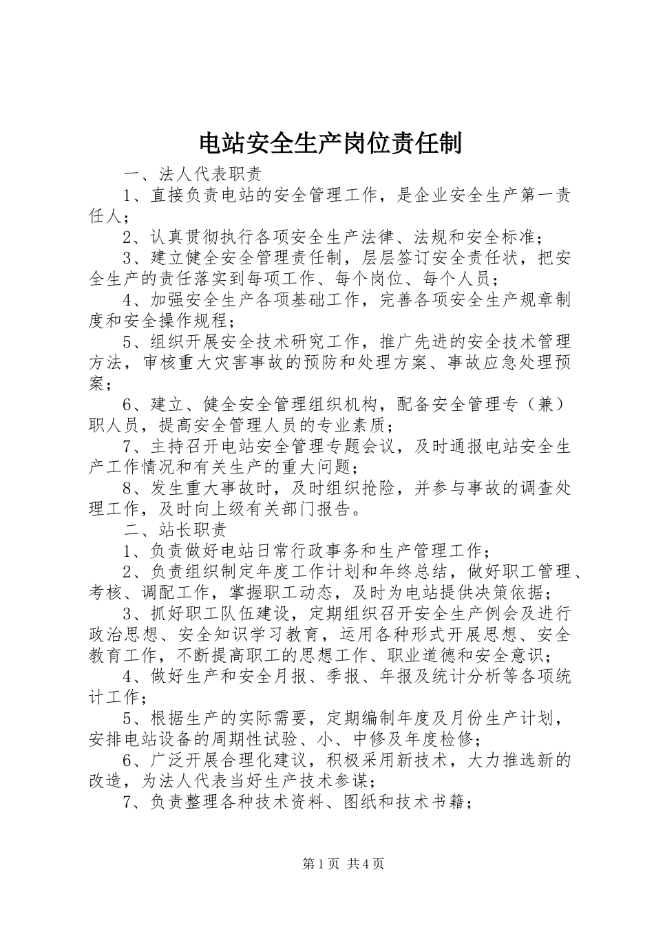 电站安全生产岗位责任制_第1页