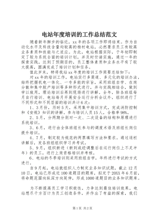 电站年度培训的工作总结范文