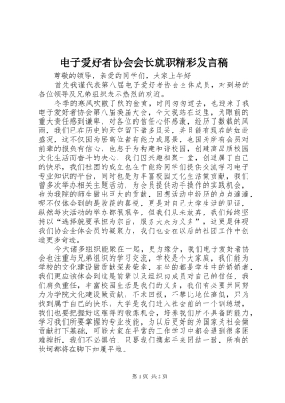 电子爱好者协会会长就职精彩讲话稿