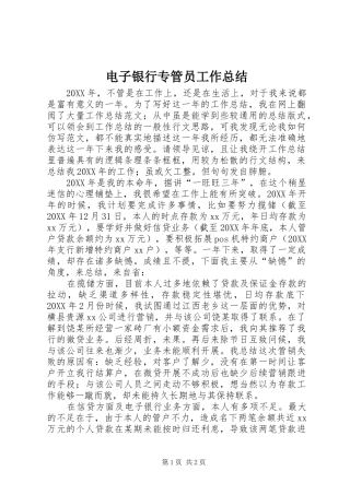 电子银行专管员工作总结