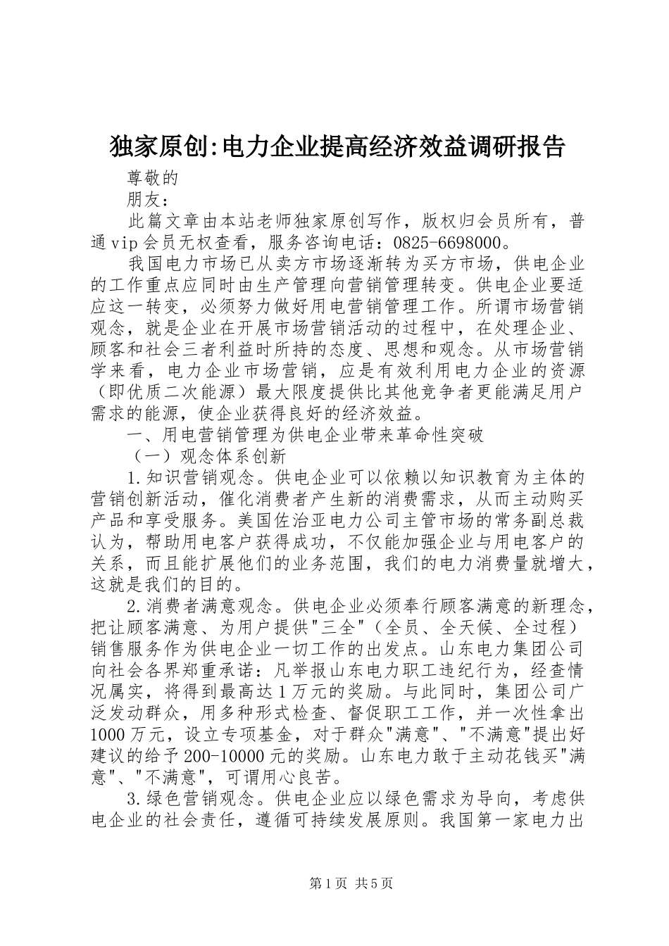 独家原创电力企业提高经济效益调研报告_第1页