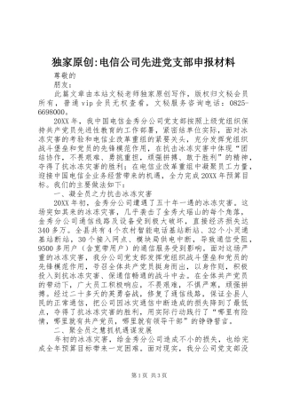 独家原创电信公司先进党支部申报材料