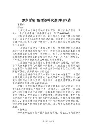 独家原创能源战略发展调研报告