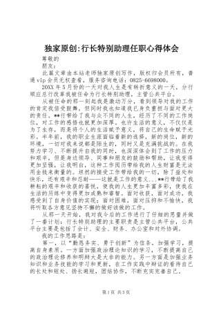 独家原创行长特别助理任职心得体会