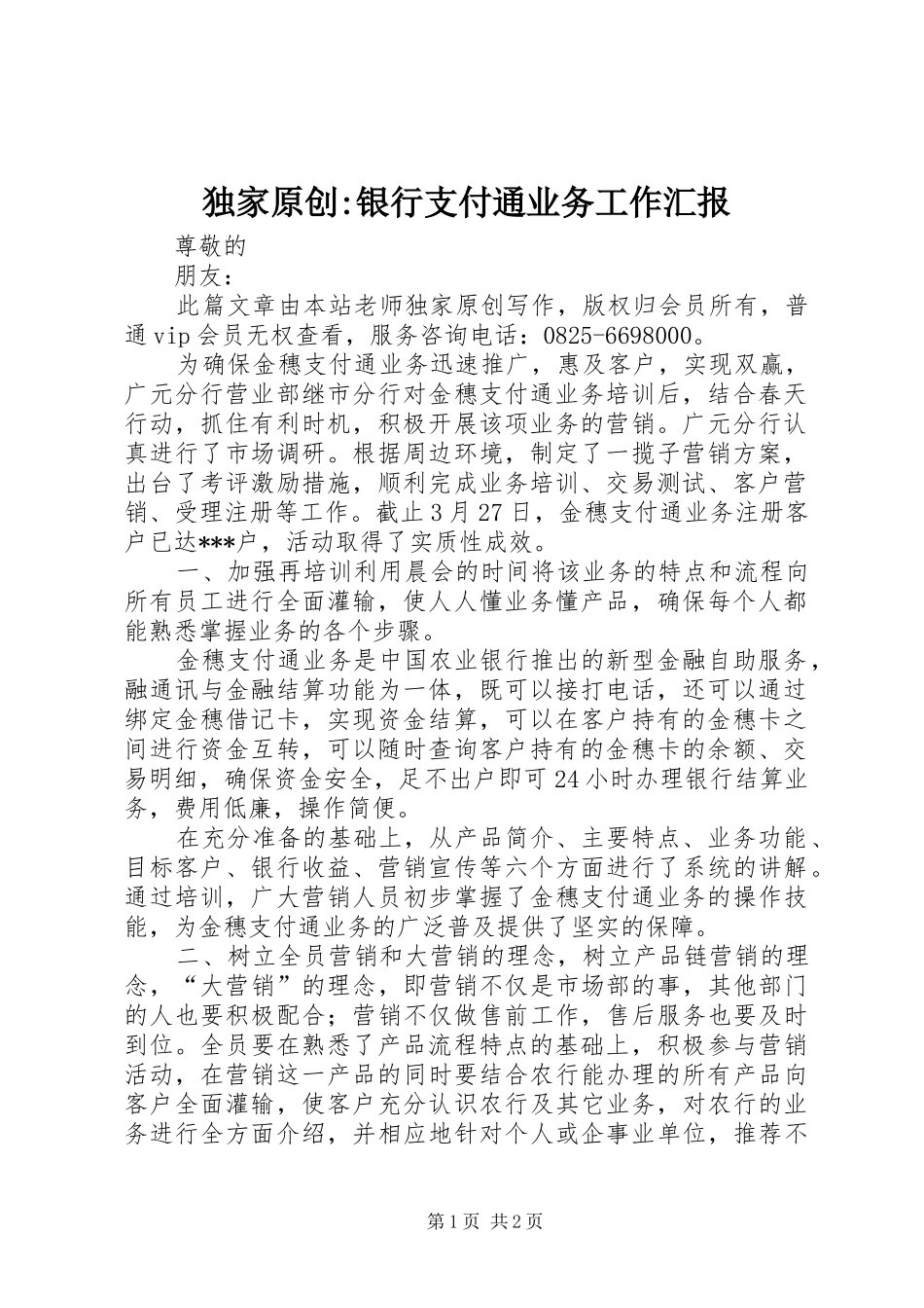 独家原创银行支付通业务工作汇报_第1页