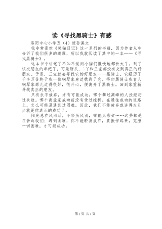 读寻找黑骑士有感
